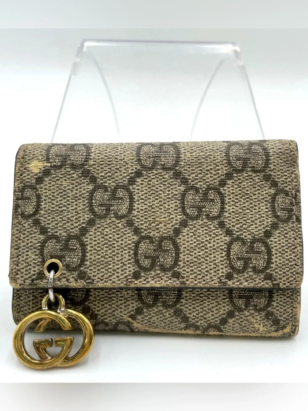 Auth Gucci GG Supreme Brown Leather 6-Key Holder 212111 with GG Charm - Picture 1 of 16